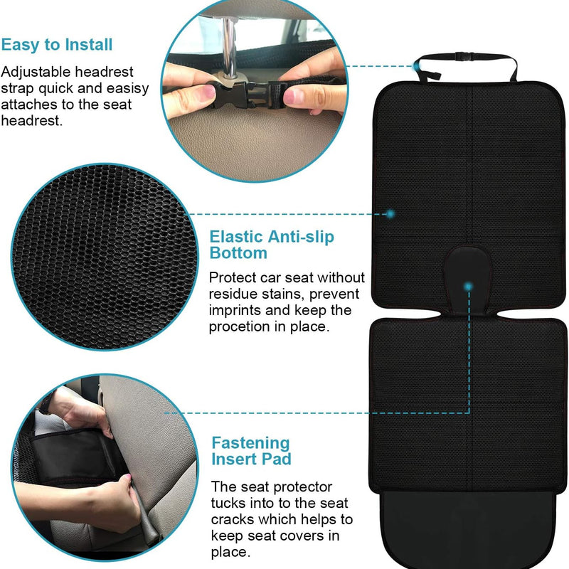 MORROLS Car Seat Protector for Child, Baby, Pets -1 Pack car seat Cover with Thick Padding- Waterproof Universal Size with Mesh Pockets (Black)