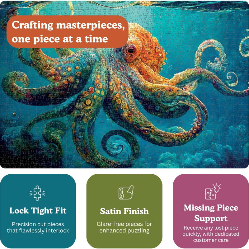 Cross & Glory | Jigsaw Puzzles 1000 Pieces for Adults | Deep Blue Octopus Odyssey | Ocean Octopus Puzzles for Adults | Challenging Brain Teaser Ocean Puzzle | 20 x 27 Inches