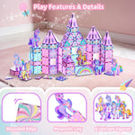 GobiDex 100PCS Unicorn Magnetic Tiles with 6 Unicorns, Princess Castle Unicorn Toys for Girls Age 4-6, Magnetic Building Blocks Toys for 3 4 5 Year Old Girl Birthday Gifts
