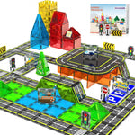 HarworLife Magnetic Tiles Road Set, Magnetic Building Blocks for Toddler Kids, Montessori Educational Magnet Toys for Kids Ages 3+Year Old, STEM Creative Toy for Christmas Birthday Gifts
