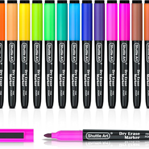 Shuttle Art Dry Erase Markers, 15 Colors Magnetic Whiteboard Markers, Fine Point, Perfect For Writing on Whiteboards, Dry-Erase Boards,Mirrors for School Office Home