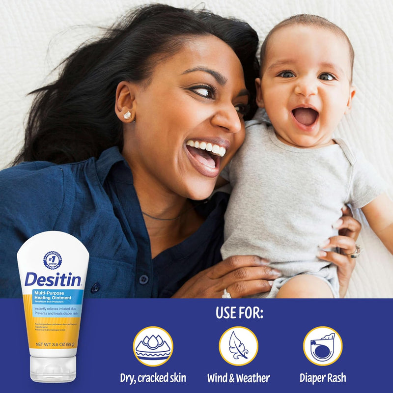 Desitin Multipurpose Adult & Baby Healing Ointment Tube with Petroleum Jelly for Treatment & Relief of Diaper Rash, Dry Skin, Chafing, & Minor Burns for Infants and Kids, FSA/HSA Eligible, 3.5 oz