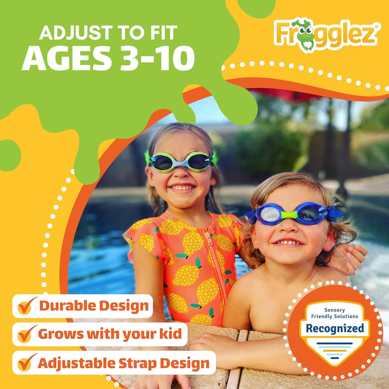 Frogglez Anti-Fog Swimming Goggles for Kids under 10 (Ages 3-10) Recommended by Parents Premium Pain-Free Strap