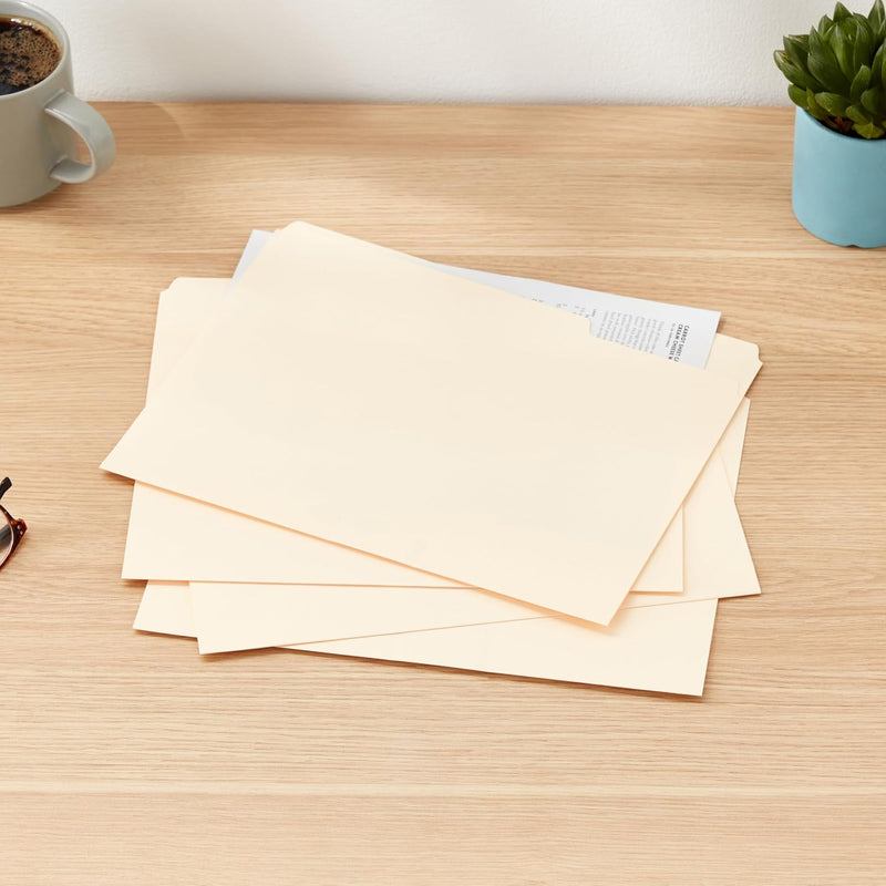 Amazon Basics Sturdy File Folders with Reinforced Tabs for Filing and Organization, 1/3-Cut Tab, Assorted Positions, Letter Size, 8.5x11 inches, Manila, 100-Pack