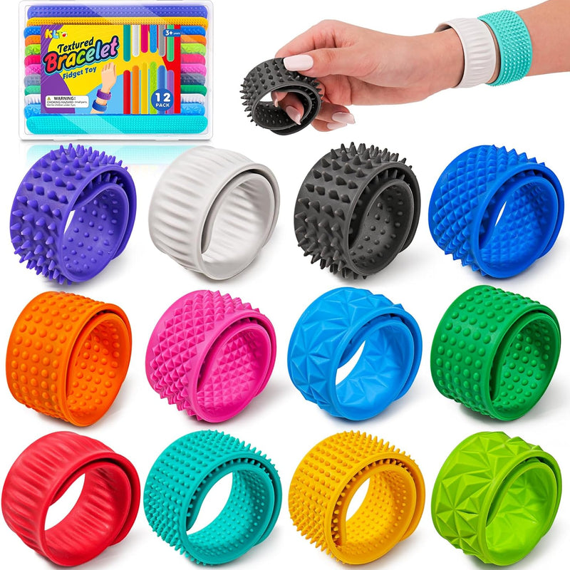 Sensory Fidget Toys for Kids: Textured Silicone Slap Bracelets 6 Pack, Stress Relief Fidgets for Autism ADHD, Wearable Sensory Toys for Adults Office Desk, Calm Down Travel Airplane Toys