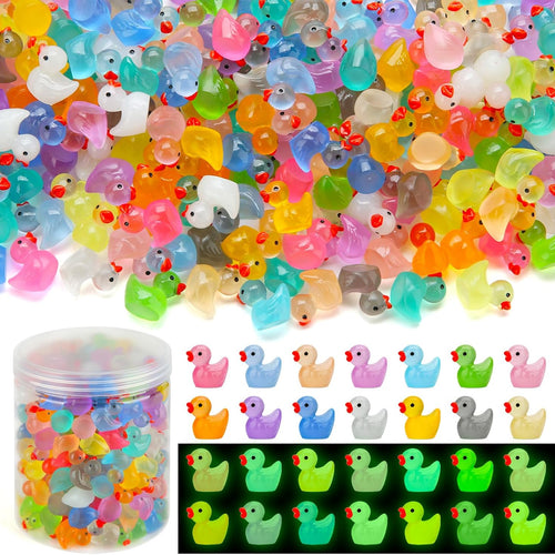 GWAHSA 240pcs Luminous Mini Resin Ducks, Tiny Animals Bulk Glow in The Dark Small Plastic Miniature Ducks Figures for Dollhouse Decor Micro Garden Home Landscape Aquarium Craft Gifts Party Favors Toys