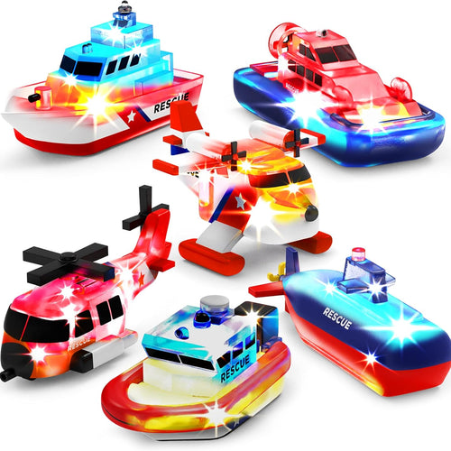 Tub Works® Ocean Rescue™ Vehicles Light Up Bath Toys, 6 Pack | Water-Activated Light Up Toys Flash & Change Color | Easy-Grip Baby & Toddler Bath Toys | Sensory Toys with Bath Lights for Kids Bath