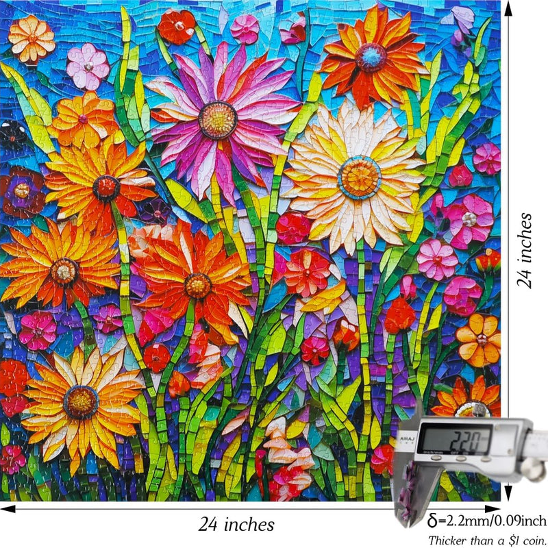 Bgraamiens Mosaic Art Flowers 1000 Piece Ceramic Tile Puzzle for Adults, Stained Glass Jigsaw