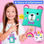 KRAFUN My First Sewing Kit for Kids Ages 6-12 | 7 Animal Dolls | 7 stuffed animal & plush pillow projects. Pre-punched felt & instructions included. Gift for girls & boys