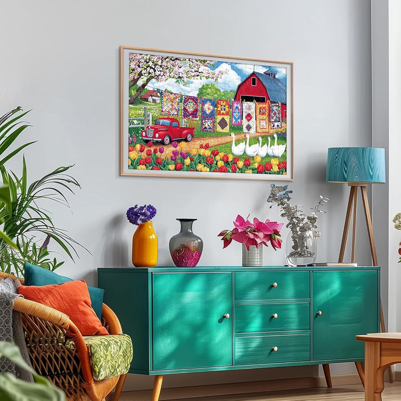 300 Piece Jigsaw Puzzle for Adults – Farmyard Delight with Quilts & Tulips– Challenging and Relaxing Puzzle for Game Nights, Gifts & Home Décor (20.5" × 15")