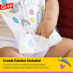 Glad for Kids Disposable Paper Bibs with Crumb Catcher, Unicorns, 30 Count | Absorbent, leakproof design for mess-free feeding at meals, crafts, parties, and travel