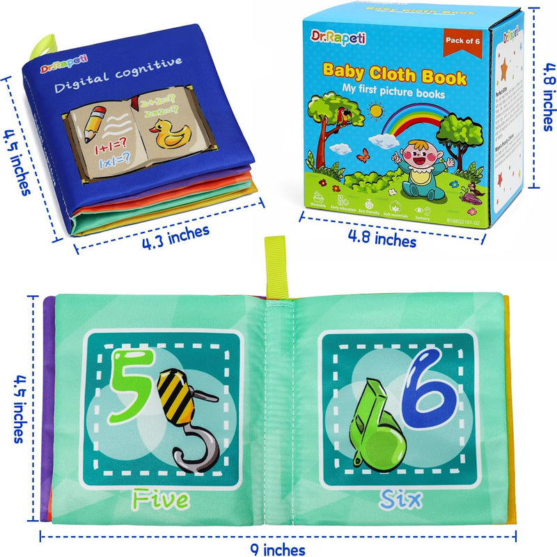 Dr.Rapeti 6 Pack Soft Books, Cloth Book, Bath Book, Baby Book, Crinkle Book | Baby Shower Toy, Washable, Nontoxic, Educational Learning Toy, Sensory Book, Baby Soft Cloth Book, Crinkle Soft Book