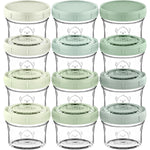 KeaBabies 12pk 4oz Glass Baby Food Containers with Lids, Leak-Proof (Sage) | Microwavable Small Glass Jars, Baby Purees, Toddler Snack Storage Containers, BPA-Free, Dishwasher-safe, Freezer Safe