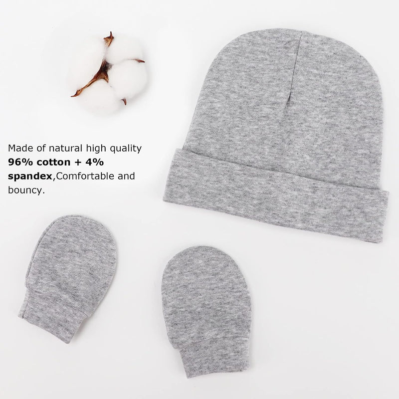 BQUBO Baby Hats and Mittens Infant Cotton Beanie Gloves No Scratch Set Newborn Hospital Hat for Boys Girls