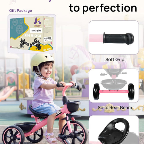 Krido Toddler Tricycle for 2-5 Year Olds - Pink Bike for 24 Month to 4 Year Old Girls and Boys