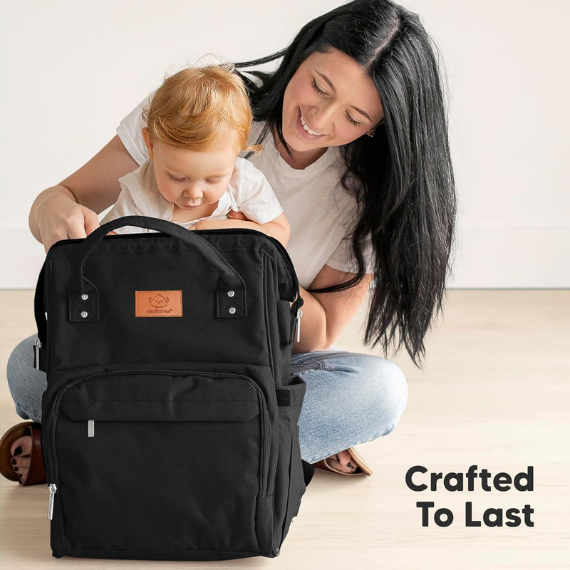 KeaBabies Baby Diaper Bag Backpack, Baby Bag for Boys, Girls (Trendy Black) | Large, Waterproof, Multi Function, Travel Diaper Backpack with Changing Pad, Durable Travel Essentials for Moms and Dads