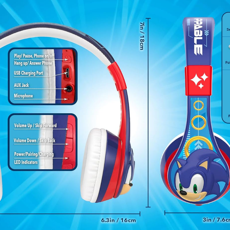 Sonic The Hedgehog Bluetooth Headphones for Kids, Wireless Headphones