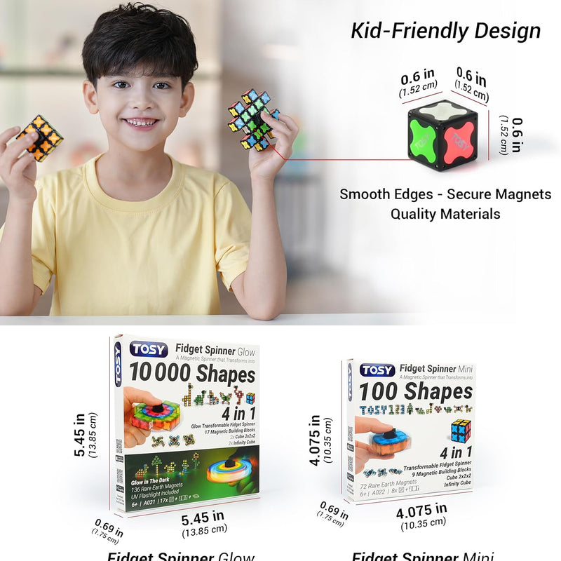 TOSY Magnet Fidget Spinner Mini, 8 Blocks, 3 in 1 Toy: Transformable Fidget Spinner, Infinity Cube, Puzzle Cube