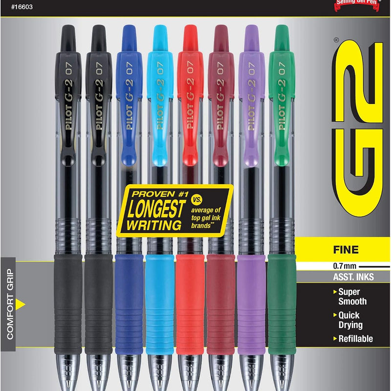 Pilot G2 Premium Refillable And Retractable Gel Ink Pens, Fine Point (0.7mm), 8 Colors, 8 Count (16606)