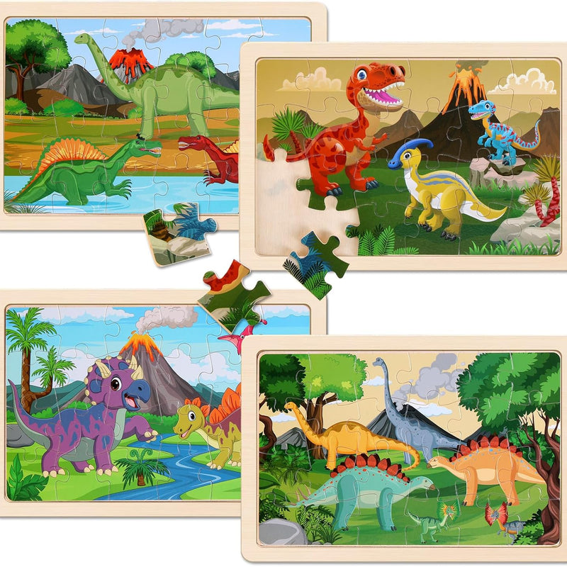 Wooden Dinosaur Puzzles for Kids 3-5, 20-Piece Wood Jigsaw Puzzles, Preschool Educational Brain Teasers