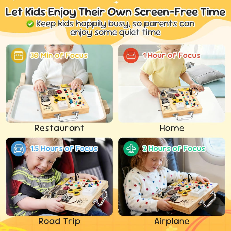 25-in-1 Montessori Busy Board with LED Lights, Sensory Activities for Toddlers 1-3 Years