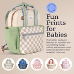 Itzy Ritzy Toddler Backpack, Daycare Bag w/Spacious Interior, Checkerboard | Adjustable Straps, Wipeable Lining, 2 Side Pockets, Front Zipper, & Name Label - Keeps Essentials Organized for Daily Travel