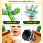 Adjustable Volume Dancing Talking Cactus Baby Toy for 0-6 Months, 4-Level Volume Control, 120 English Songs