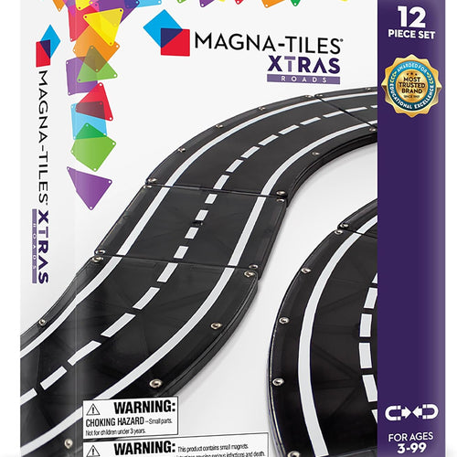 MAGNA-TILES XTRAS: Roads 12 Piece Magnetic Construction Set, The ORIGINAL Magnetic Building Brand