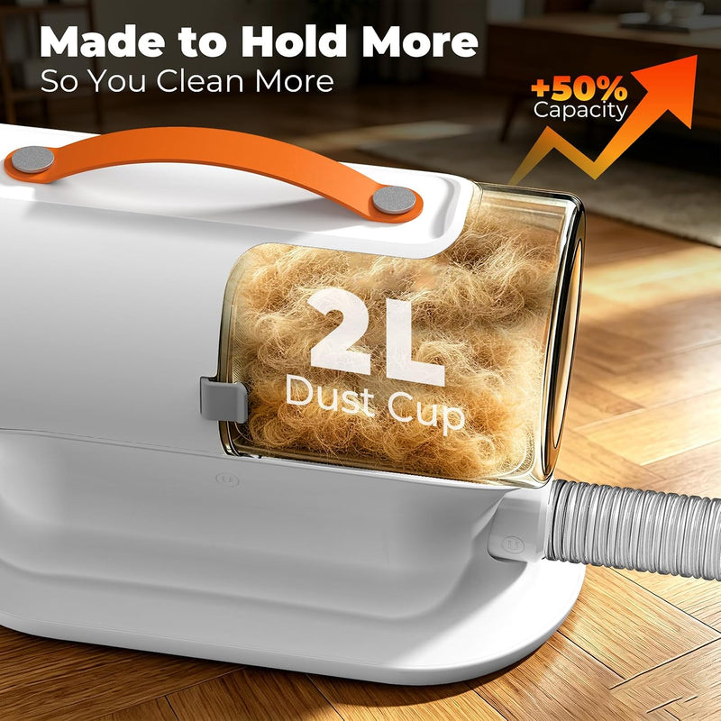 Dog Grooming Vacuum Kit, 12000Pa Pet Hair Vacuum with Clipper | 2L Dust Cup, Low Noise, 5-in-1 Grooming Kit with Clipper & Cleaning Brush for Home Shedding and Trimming, PG100