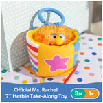 Ms. Rachel Herbie Sensory Take-Along Toy with Jitter & Peek-A-Boo Play | Multiple Sensory Surfaces & BPA-Free Teether, Clips to Strollers, Toddler Toys for Girls & Boys Ages 3 Months to 1+