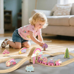 Lehoo Castle Unicorn Train Set for Toddlers 2-4, Wooden Train Track Toy for Girls