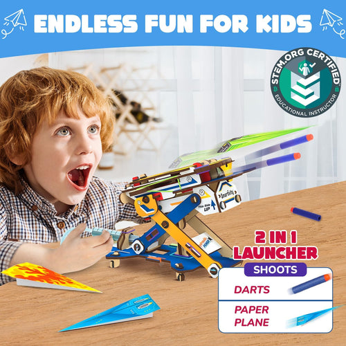 Smartivity DIY 2in1 Hydraulic Paper Airplanes & Darts Launcher STEM Toy for Kids Ages 6-12