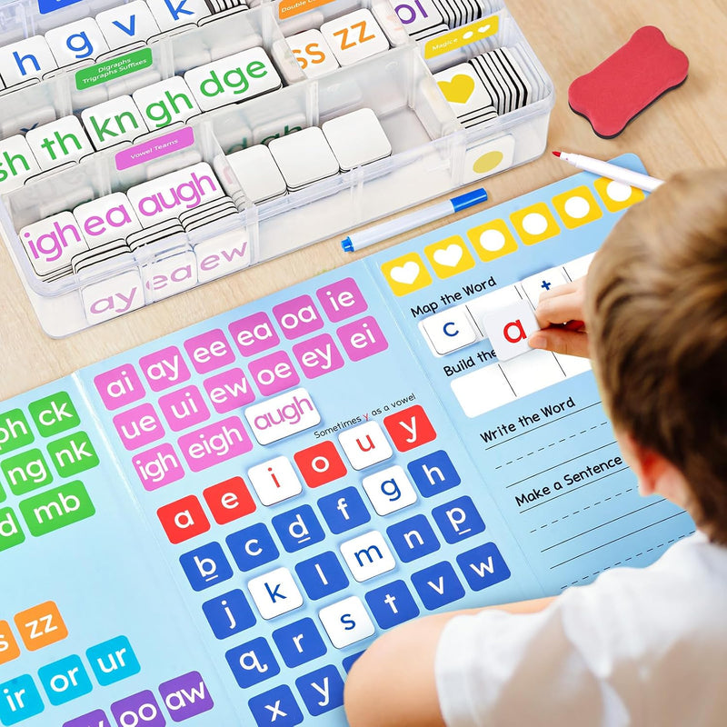 JoyCat 265 Phonics Magnetic Letter Tiles- Hooked on Phonics, ABC Reading Games Set with Word-Building Folder & Storage Case, Letter Sound Alphabet Letters, Preschool Pre k Classroom Materials