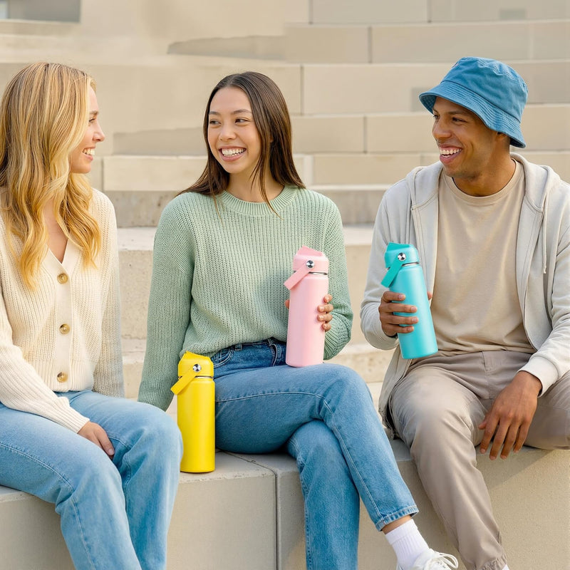 Fijinhom 18oz Insulated Stainless Steel Water Bottle, Wide Mouth Double Wall Vacuum, Silicone Straw, Sweat & Leak Proof, BPA Free Insulated Water Flask for Travel, Keep Cold 24h Hot 12h, Sky