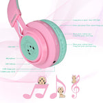 Riwbox CT-7 Cat Ear Kids Bluetooth Headphones, LED Light Up Bluetooth Wireless Over Ear Headphones with Microphone and Volume Control for Travel/School/Smartphones/Laptop/PC/TV (Pink&Green)