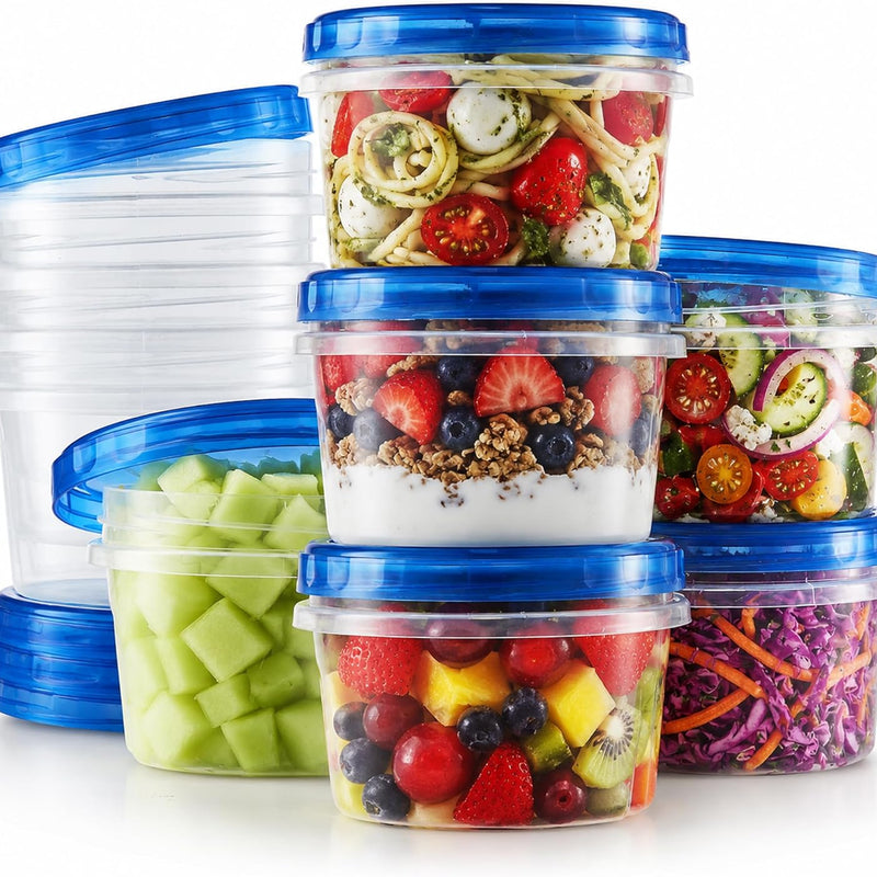 Tafura Freezer Storage Containers, 10 Pack, 32 Oz Leakproof BPA-Free Lids | Twist-top screw-on closures help prevent spills during storage, transport, and meal prep.