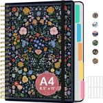 Large Lined Spiral Journal for Women Cute Hardcover 5 Subject Notebook for Work 8.5" x 11" with Removable Dividers & Tabs, College Ruled, 280 Pages Aesthetic Journal for Work, School & Note Taking, Garden of Whimsy