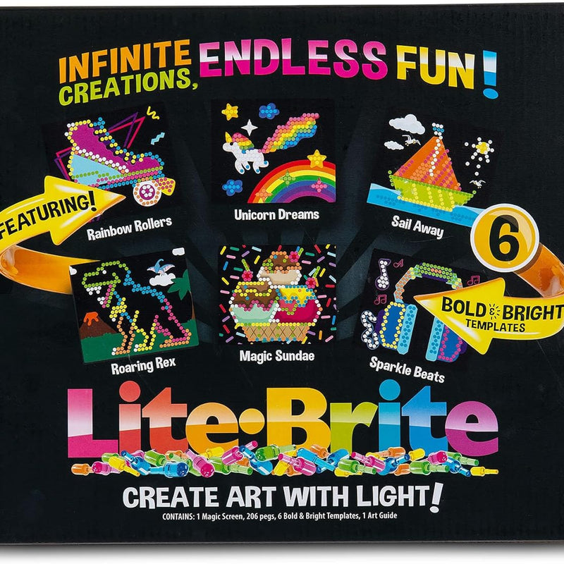 Lite Brite Classic Retro Art Toy Kit for Kids with 206 Pegs and 6 Design Templates