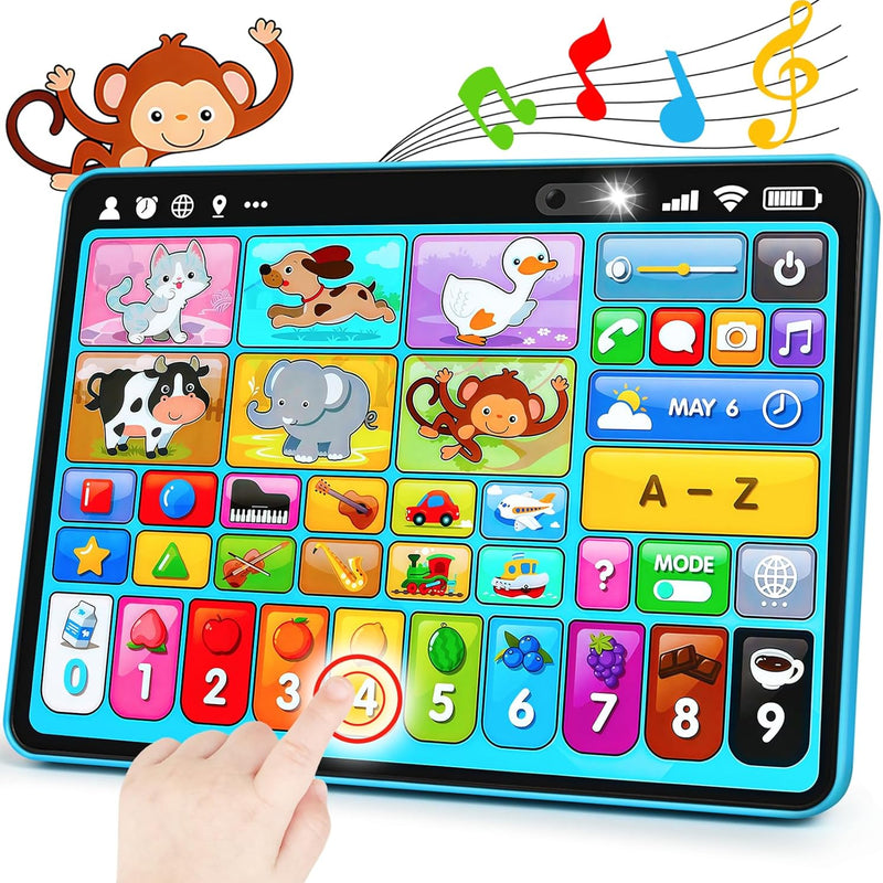 Peacurh Trilingual Learning Toy Tablet with Music & Sound, Montessori Speech Musical Therapy Toys, Gifts for Boy, Girl, Baby, Toddler, for Age 1, 2, 3 Year Old (12-18 Months)