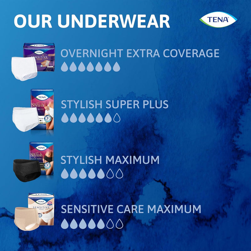 TENA Stylish White Super Plus Incontinence Underwear Women, L 37-50in 64 ct | For everyday confidence, this protectivce Incontinence underwear offers strong absorbency with a comfortable, body-close fit