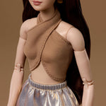Barbie Basics Model Collector Fashion Doll 06 with Brunette Hair, Shimmery Golden Skirt & Halter, Universal-fit Fashions, Posable Body