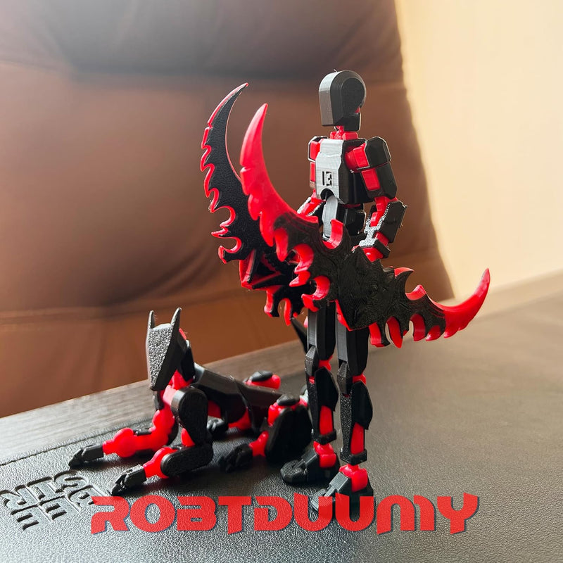 T13 3D Action Figure Set (Assembly Completed),Dummy Robot Titan 13 Action Figures,3D Printed Toys Multi-Jointed Movable (Black/Red)