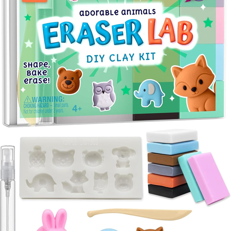 DIY Clay Cute Mini Animal Eraser Kit for Kids Ages 4-12 | Birthday Gifts for Girls & Boys, Students Desk Pet Animals, Make Your Own Erasers, Arts and Crafts