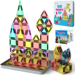 BAIJLE 46PCS Mini Magnetic Tiles, for Kids, Portable Magnetic Toys Travel Set with Iron Case for Kids Ages 4-8,Creativity Boosting Building Toys Set,Toddler Puzzle for Boys and Girls Ages 3+