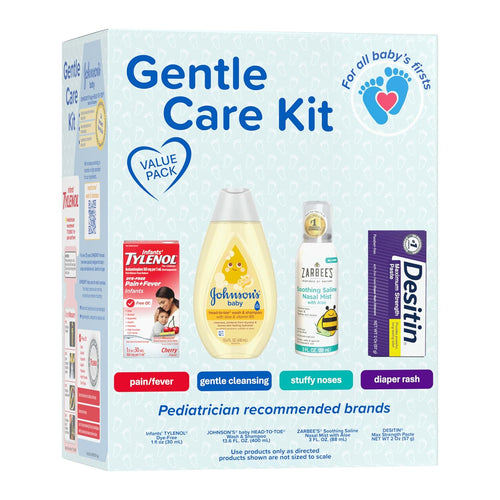 Johnson's Baby Gentle Care Kit, Baby Skin Care, 4 Items, Includes Desitin Maximum Strength Paste, Infants' Tylenol, Fever Reducer, Johnson's Baby Head-to-Toe Baby Wash, Zarbee's Soothing Saline Mist