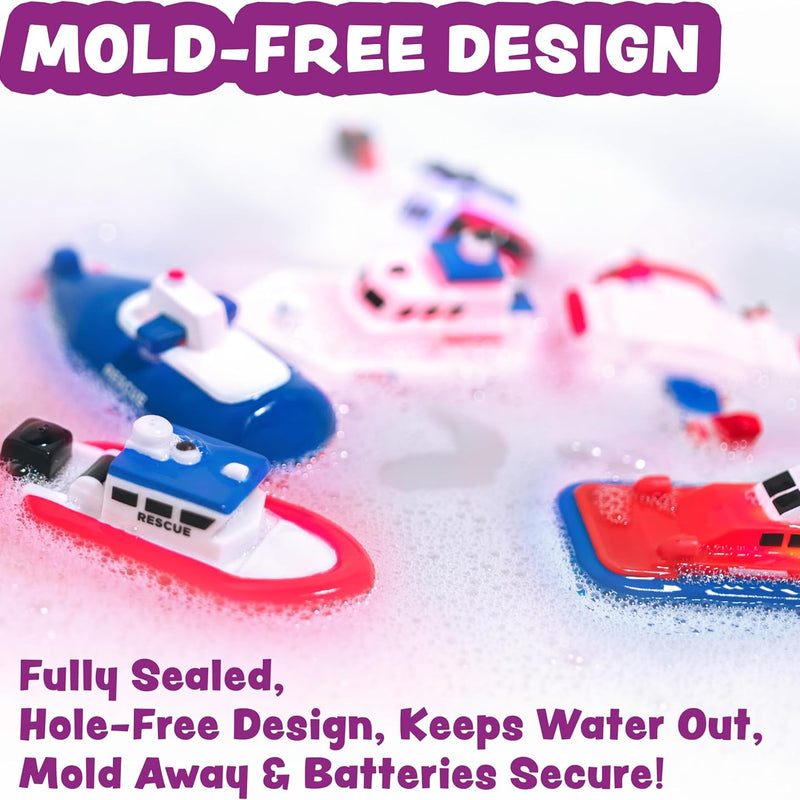 Tub Works® Ocean Rescue™ Vehicles Light Up Bath Toys, 6 Pack | Water-Activated Light Up Toys Flash & Change Color | Easy-Grip Baby & Toddler Bath Toys | Sensory Toys with Bath Lights for Kids Bath