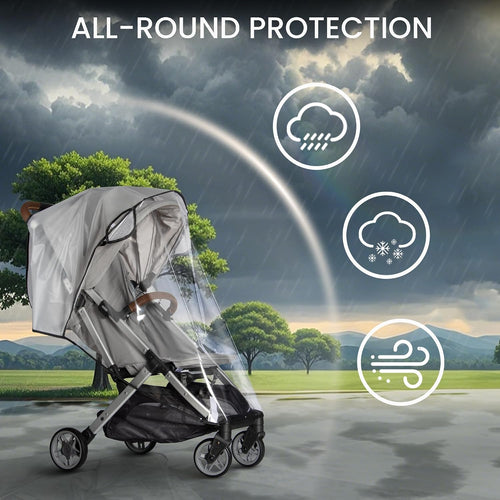 bemece Clear Stroller Rain Cover, Breathable Transparent Weather Shield | Universal EVA Stroller Rain Cover, Rain/Wind/Snow/Dust Proof, Air Vents, All-round Portection, Durable, Portable