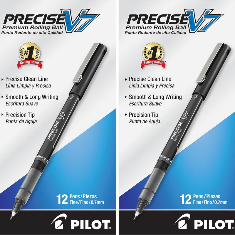 Pilot, Precise V7, Fine Point 0.7 mm, Black Ink Pens, Pack of 12 | rollerball pen for smooth writing, perfect for notes and journaling, smudge resistant rolling ball pen