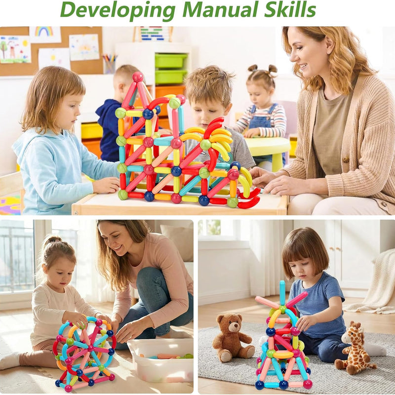 Couomoxa Magnetic Building Blocks for Toddlers: 42-Piece Set for Early STEM Learning with Large Pieces