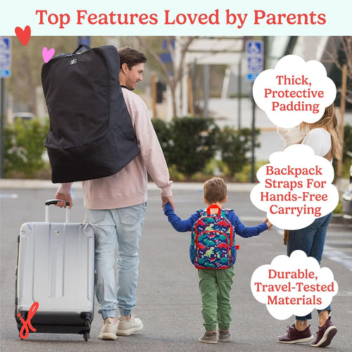 J.L. Childress Padded Backpack Car Seat Travel Bag - Ultimate, Black | Properly protects & fits most infant carriers, car seats & boosters for gate or baggage check to make airport days easier